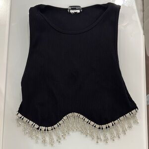 Zara Black Beaded Fringe Crop Top